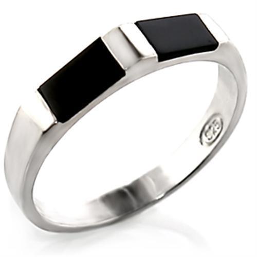 JCE919 High-Polished 925 Sterling Silver Ring with Semi-Precious Onyx in Jet