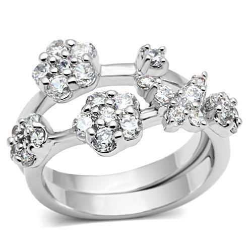 JCE026 Rhodium Brass Ring with AAA Grade CZ  in Clear
