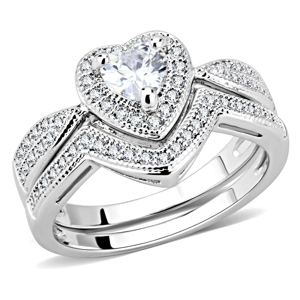 JCE1508 Rhodium Brass Ring with AAA Grade CZ  in Clear