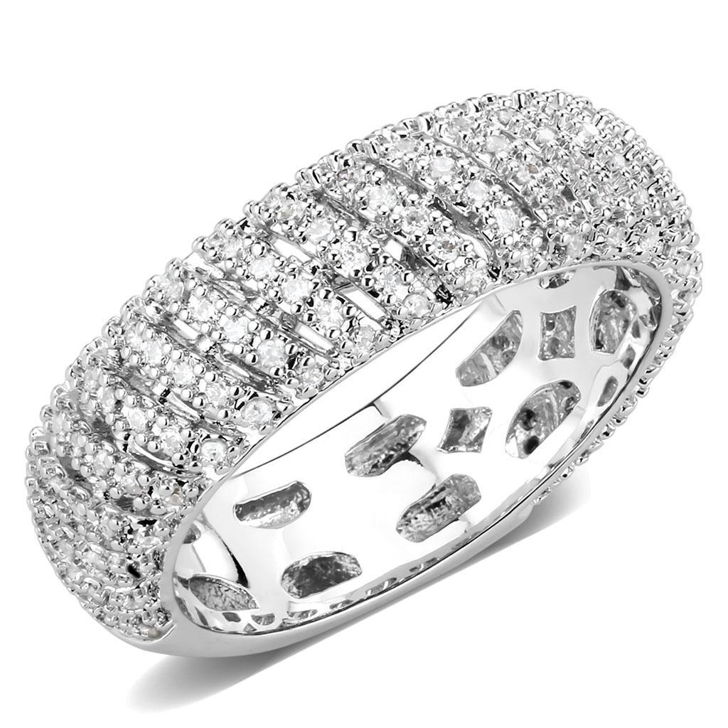 JCE1550 Rhodium Brass Ring with AAA Grade CZ  in Clear