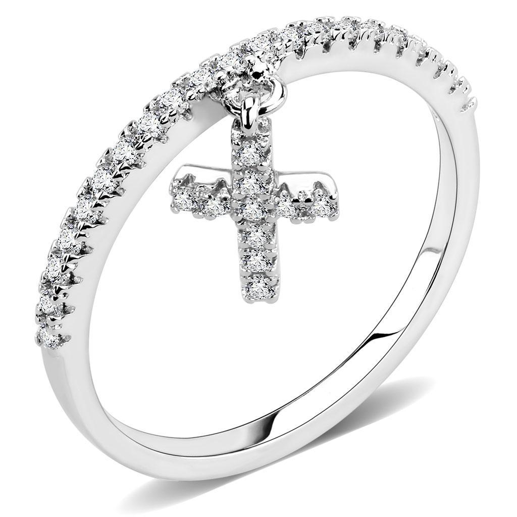 JCE1578 Rhodium Brass Ring with AAA Grade CZ  in Clear