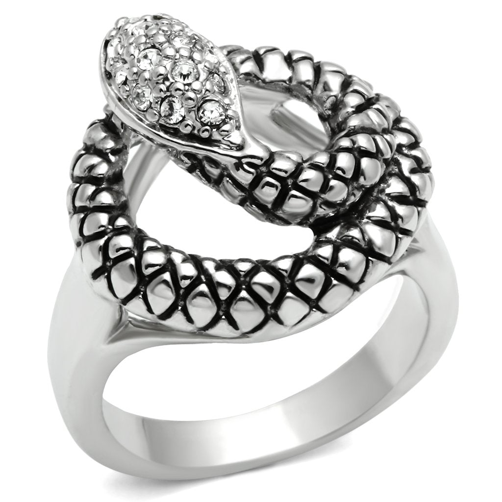 JCE183 Rhodium Brass Ring with Top Grade Crystal  in Clear