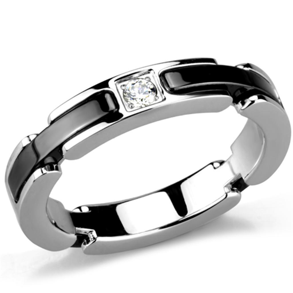 JCE962 High polished (no plating) Stainless Steel Ring with Ceramic  in Jet