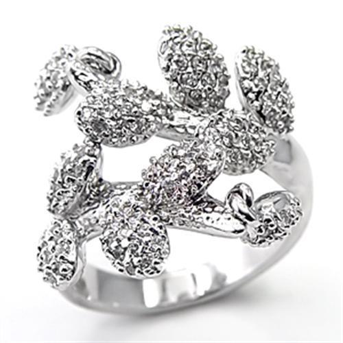 JCE2217 Rhodium 925 Sterling Silver Ring with AAA Grade CZ  in Clear