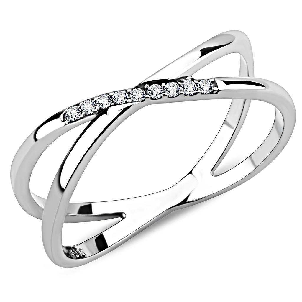 JCE158 High polished (no plating) Stainless Steel Ring with AAA Grade CZ  in Clear