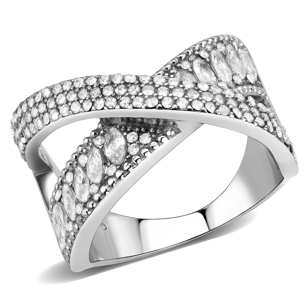 JCE361 High polished (no plating) Stainless Steel Ring with AAA Grade CZ  in Clear