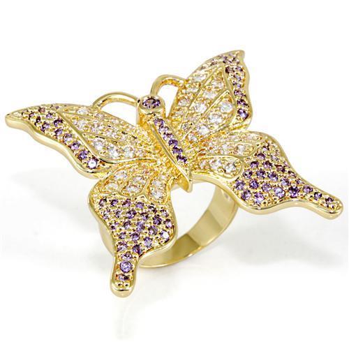 JCE1497 Imitation Gold Brass Ring with AAA Grade CZ  in Tanzanite
