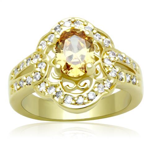 JCE2100 Gold Brass Ring with AAA Grade CZ  in Champagne