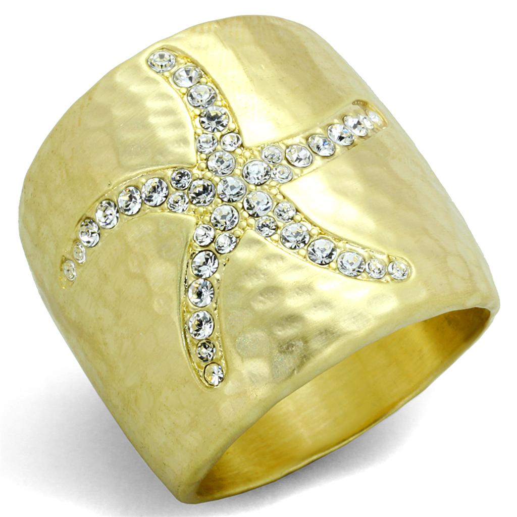 JCE3637 Gold & Brush Brass Ring with Top Grade Crystal  in Clear