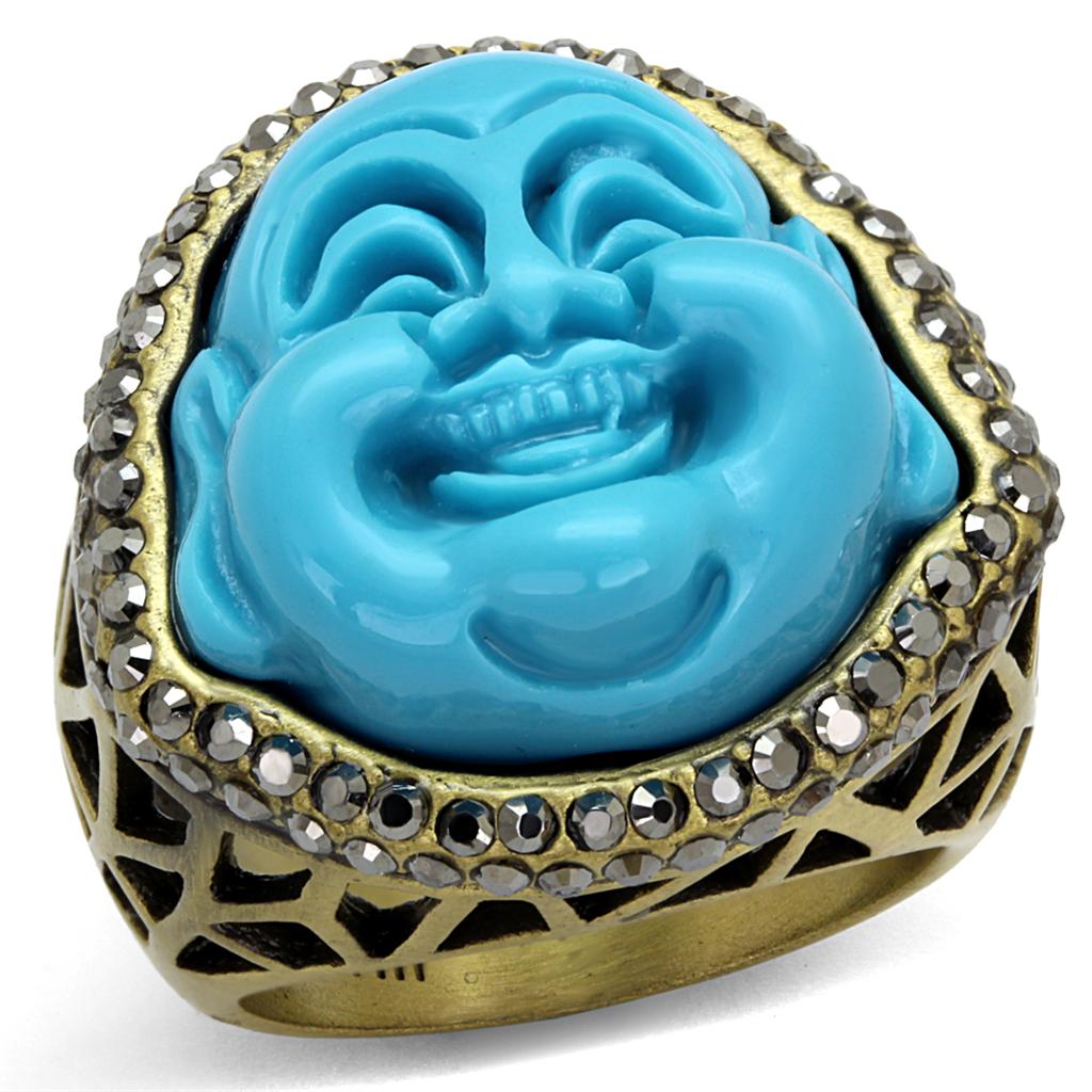 JCE3884 Antique Copper Brass Ring with Synthetic Synthetic Stone in Capri Blue