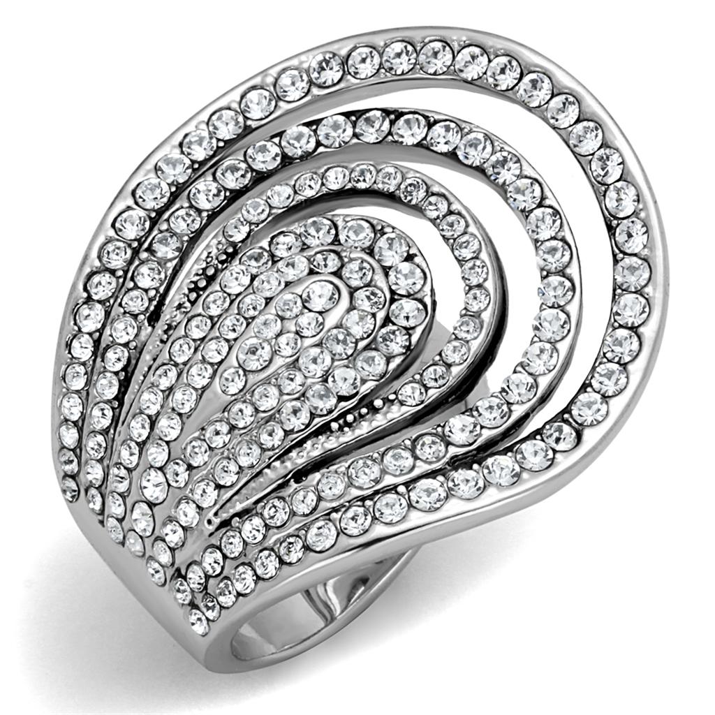 JCE3914 Rhodium Brass Ring with Top Grade Crystal  in Clear