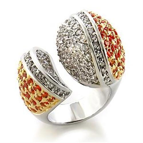 JCEA587 Gold+Rhodium Brass Ring with AAA Grade CZ  in Orange