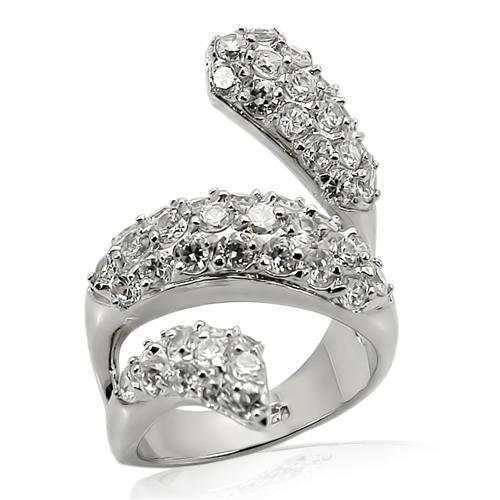 JCES219 Rhodium 925 Sterling Silver Ring with AAA Grade CZ  in Clear