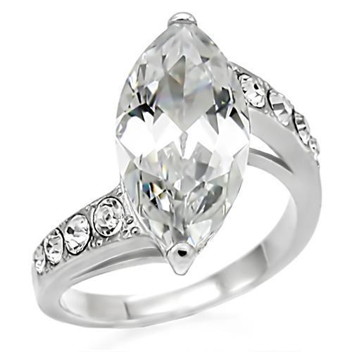 JCE008 High polished (no plating) Stainless Steel Ring with AAA Grade CZ  in Clear