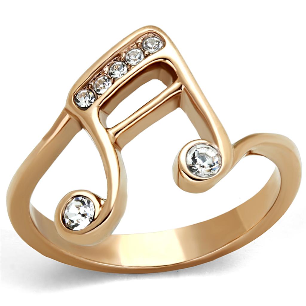 JCE2130 IP Rose Gold(Ion Plating) Stainless Steel Ring with Top Grade Crystal  in Clear