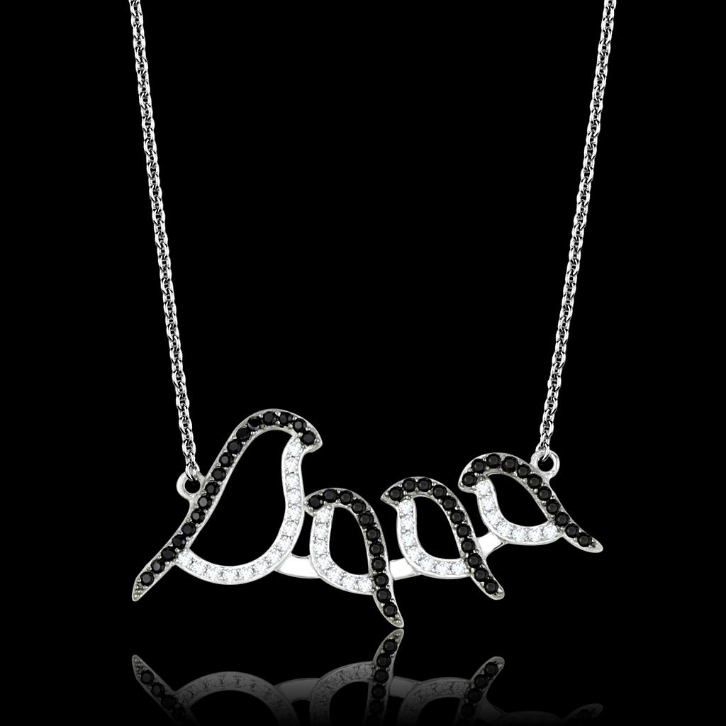 JCE564 Rhodium + Ruthenium 925 Sterling Silver Chain Pendant with AAA Grade CZ  in Clear