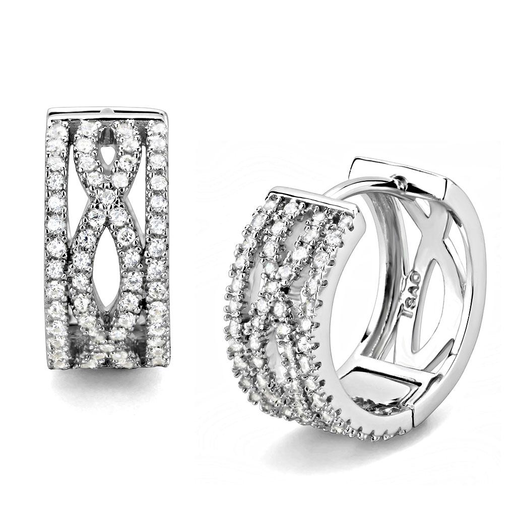 JCE617 Rhodium 925 Sterling Silver Earrings with AAA Grade CZ  in Clear