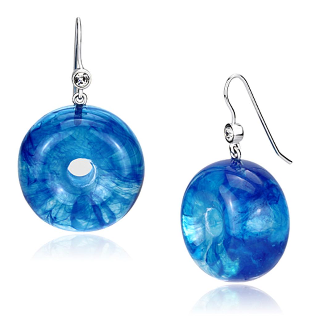 JCE069 IP rhodium (PVD) Brass Earrings with Synthetic Synthetic Stone in Blue Topaz