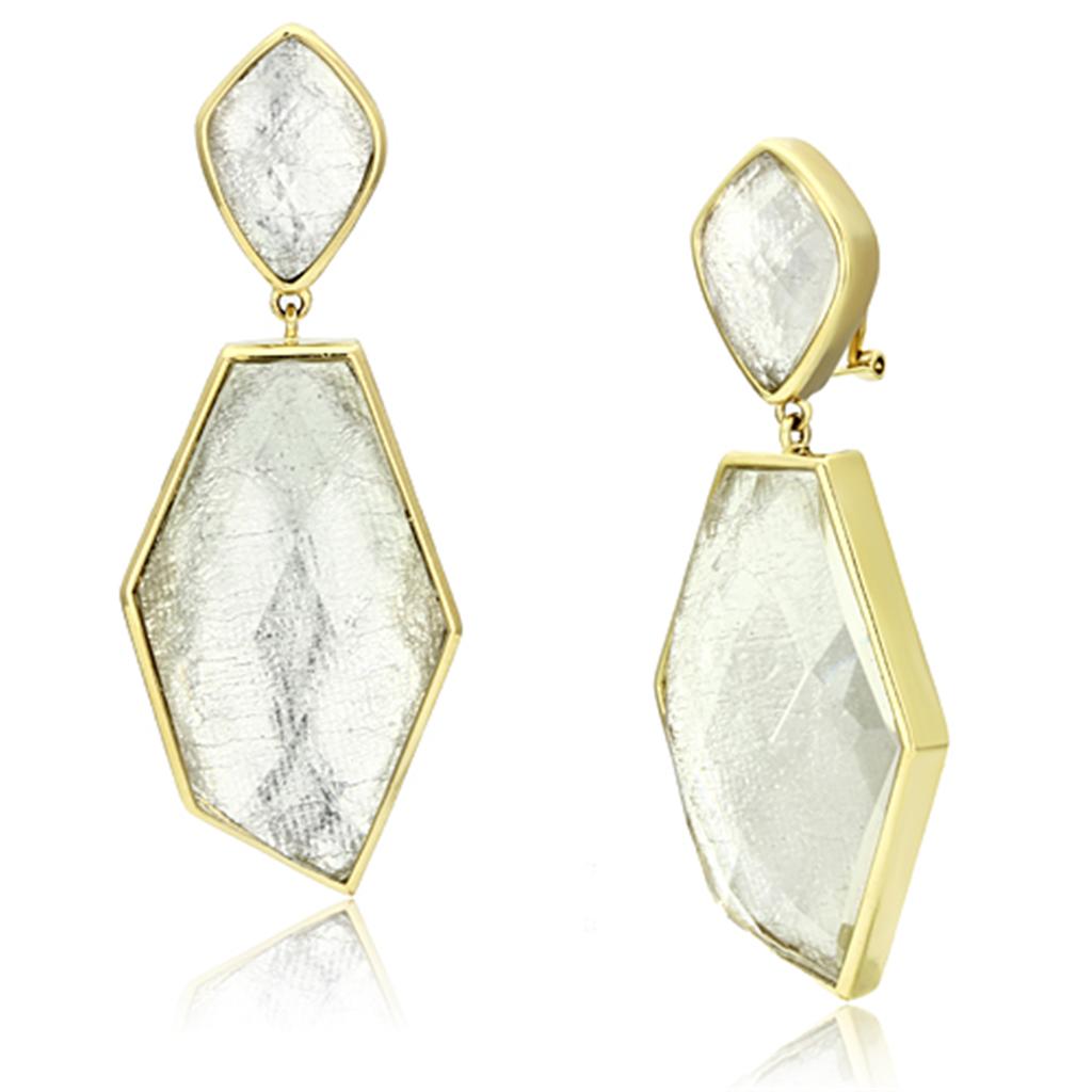 JCE075 IP Gold(Ion Plating) Brass Earrings with Synthetic Synthetic Stone in White