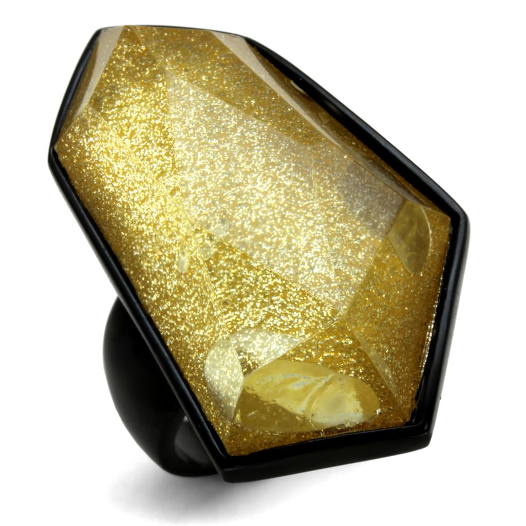 JCE117 IP Black(Ion Plating) Stainless Steel Ring with Synthetic Synthetic Stone in Citrine Yellow